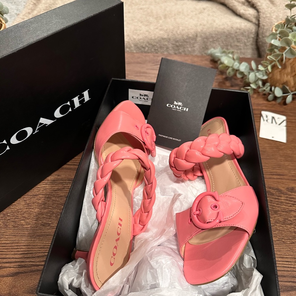Coach Pink Braided Strap Women's Heels - Picture 5 of 5
